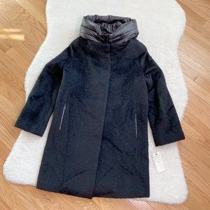 Trina Turk Women's Wool Alpaca Coat, Puffy Hood, Duck Down, Black, Size 2